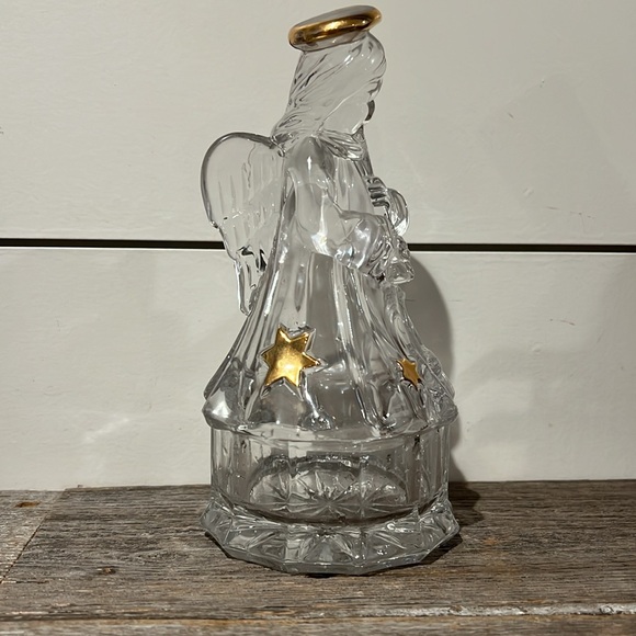 Mikasa Angel Trinket Box Golden Stars Candy Holder Dish Glass Gold 8" Christmas - Picture 2 of 5